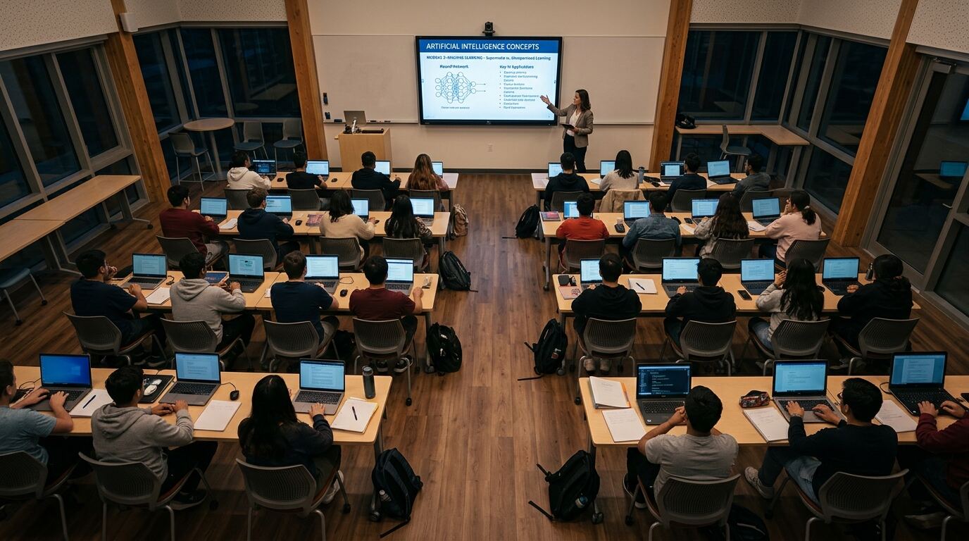 Students in an AI learning session
